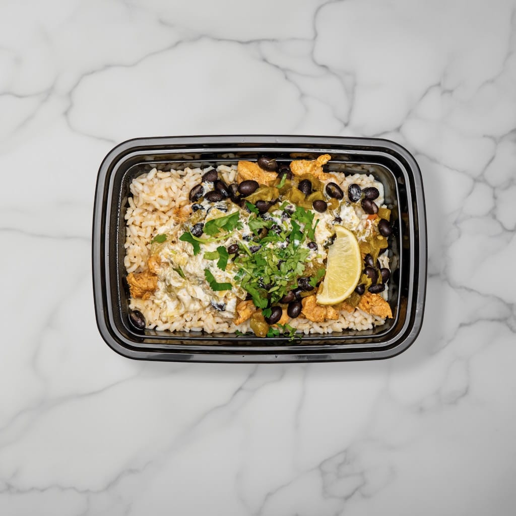Chicken Chile Verde Bowl in tray