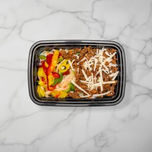 PHILLY CHEESE STEAK BOWL in tray