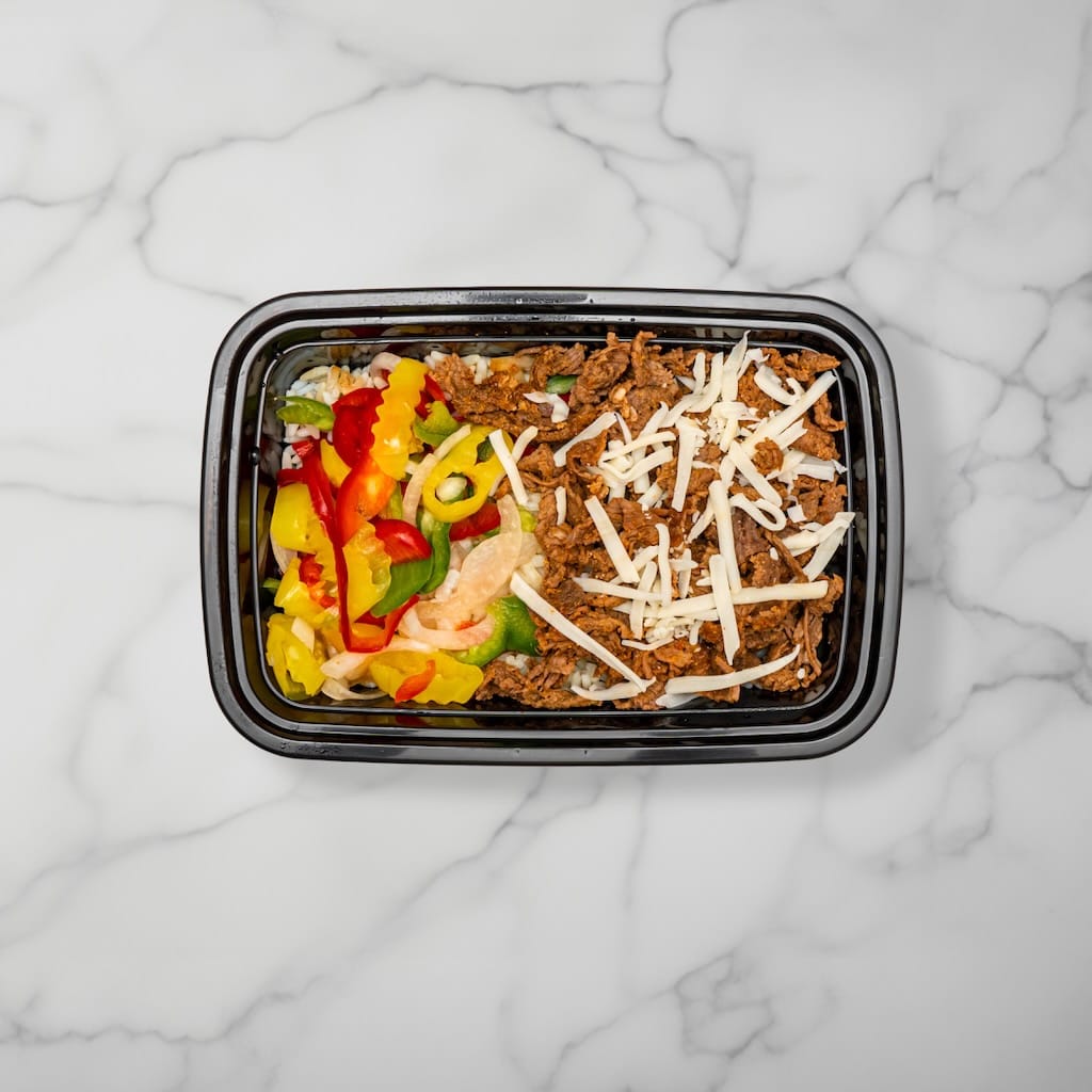 PHILLY CHEESE STEAK BOWL in tray