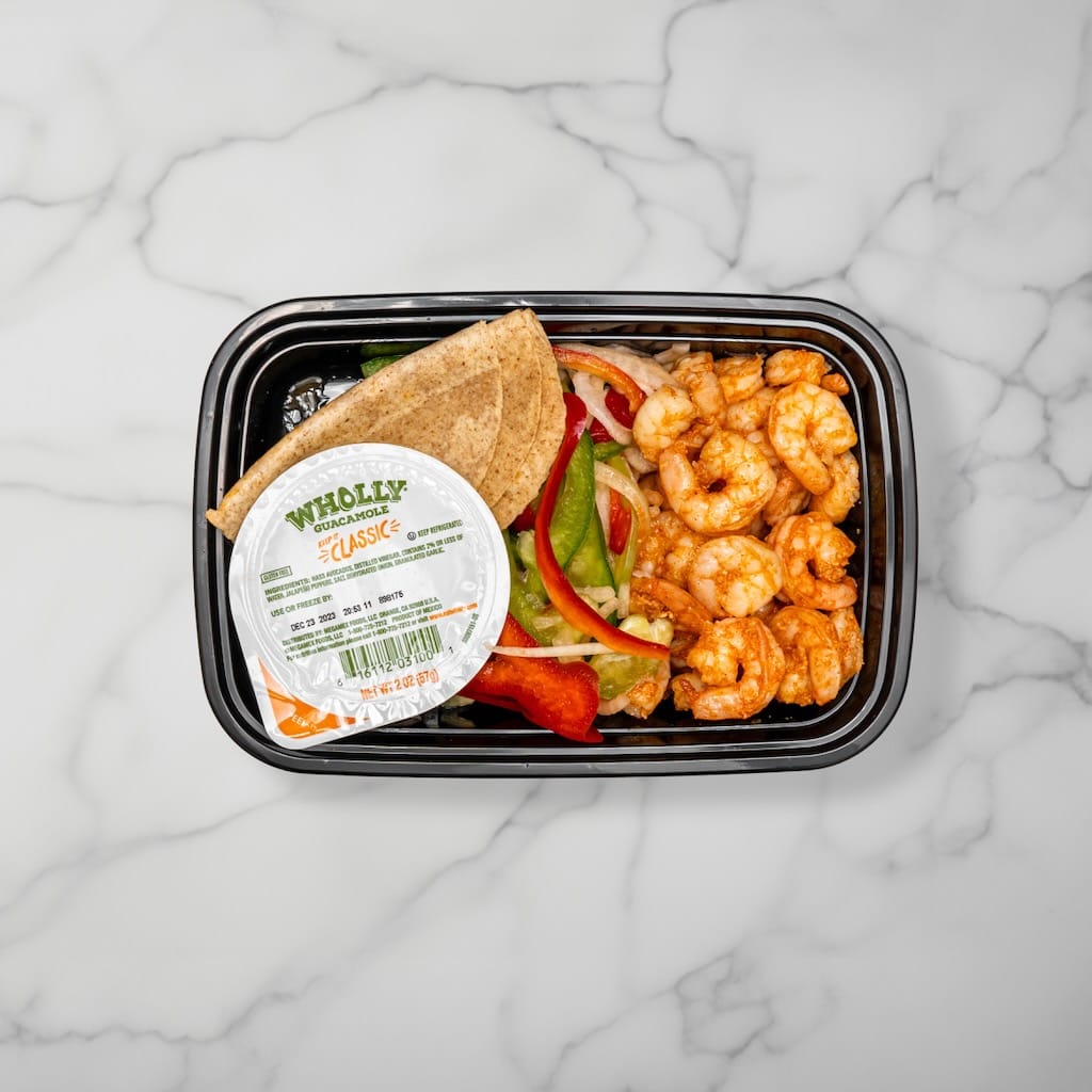 SHRIMP FAJITA STREET TACO KIT w/ FRESH GUAC in tray