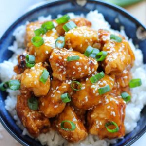 orange chicken over rice