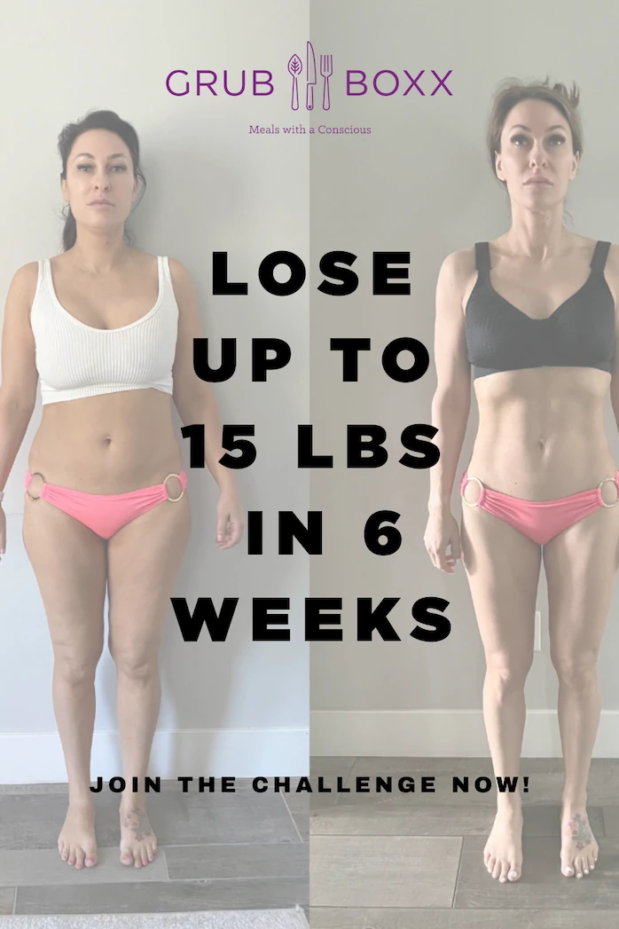 lose up to 15 lbs in 6 weeks text over side-by-side women before and after weight loss.